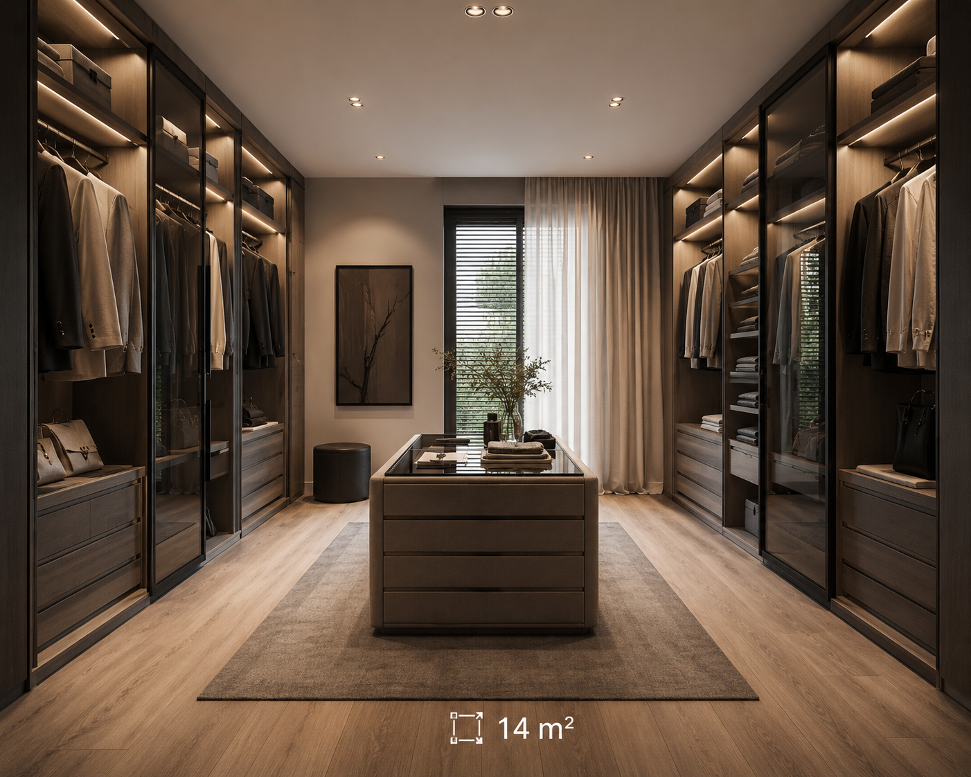 Render indicativo della cabina armadio di 14 mq